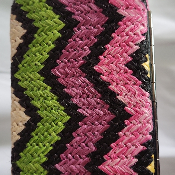 Straw mosaic chevron weave print wallet wrist strap 3 x 5.5" new - Picture 14 of 15